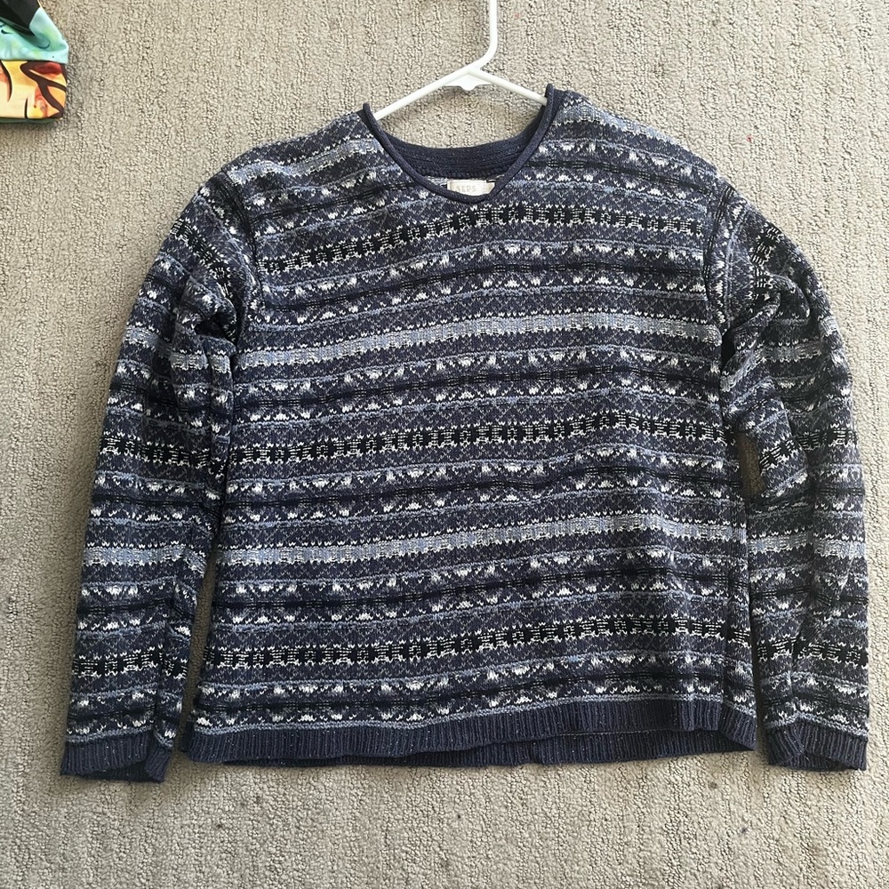 Men's Navy Patterned Sweater - Picture 2 of 3